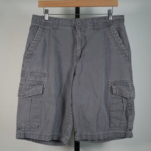VTG No Fear Mens 34 Chino Cargo Shorts Gray Herringbone Y2K Skater Grunge